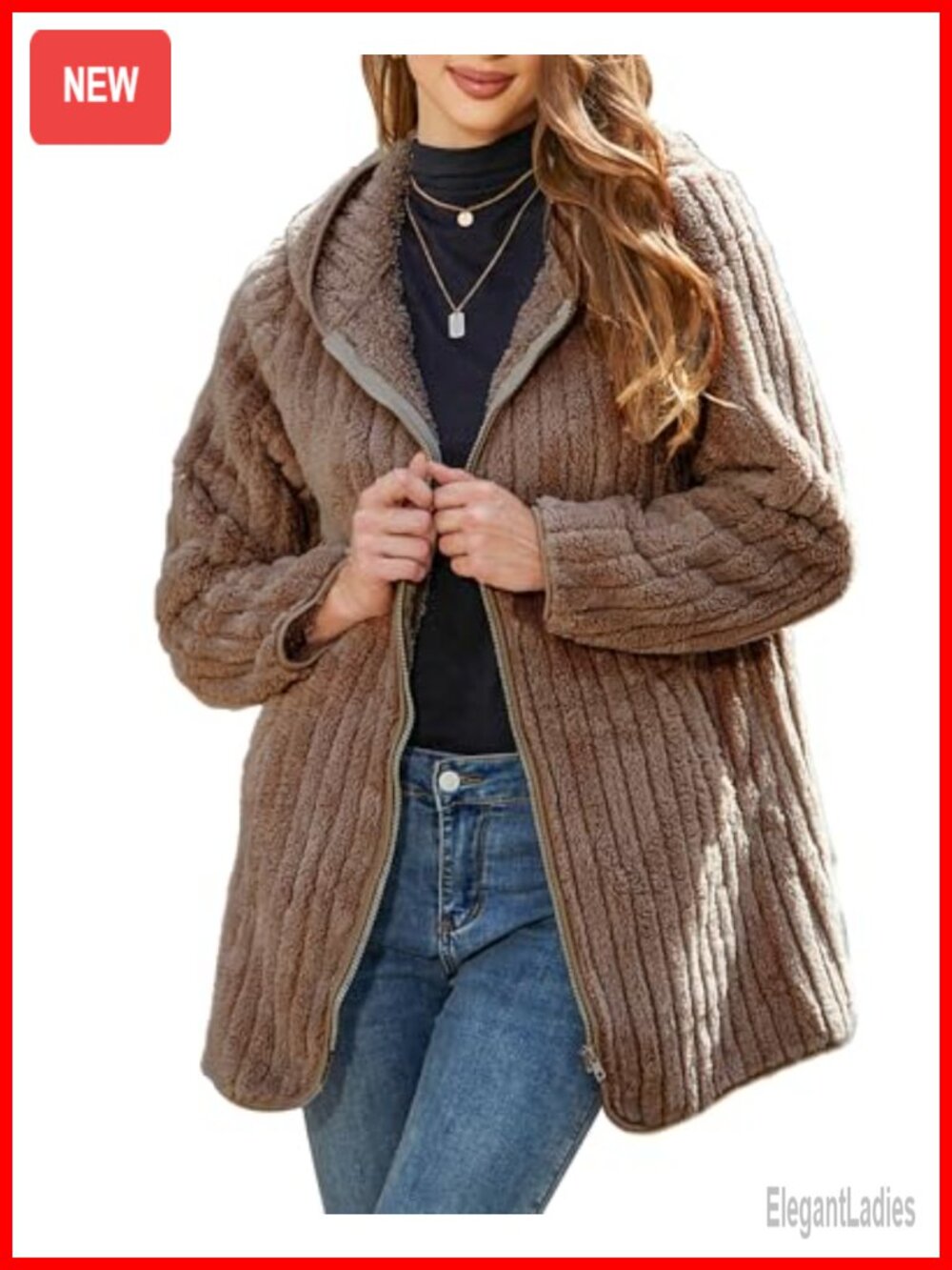 Women's Fleece Jacket Hooded Winter Warm Full Zip Sherpa Coat